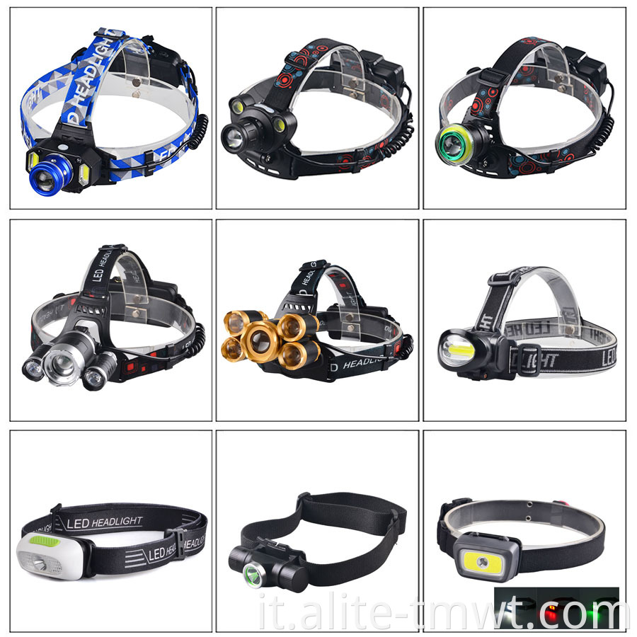 Alluminio di alta qualità 1800 Lumen ricaricabile Headlamp a 5 LED più luminoso 18650 3*T6+2*R2 PEACHIO LED